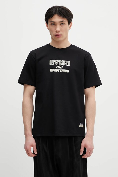 Evisu cotton t-shirt Seagull-Daicock Printed SS black color with a print 2ESHTM5TS1152