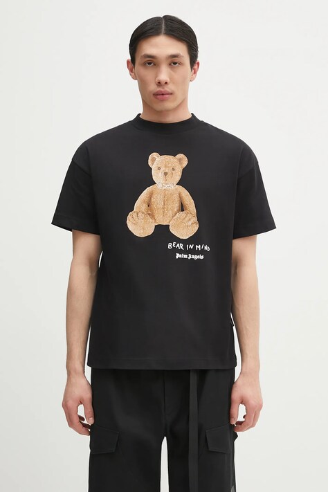 Памучна тениска Palm Angels Bear In Mind Reg в черно с принт PMAA001S25JER0051060
