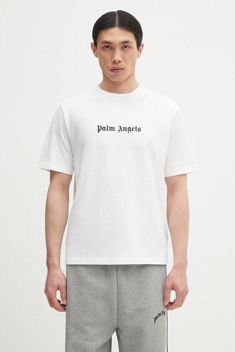Памучна тениска Palm Angels Classic Logo Slim в бяло с принт PMAA089C99JER0030110