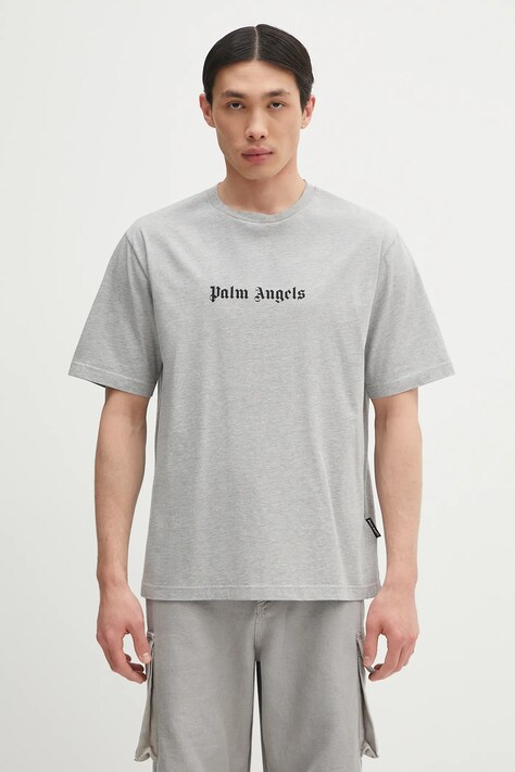 Памучна тениска Palm Angels Classic Logo Slim в сиво с принт PMAA089C99JER0030810