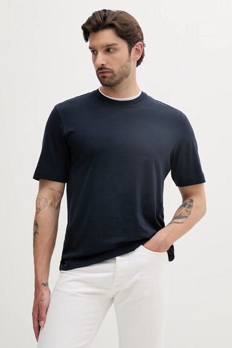 Sisley t-shirt bawełniany męski kolor granatowy gładki 3I1XS104G