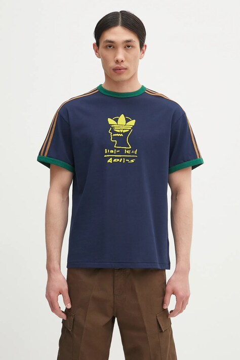 Хлопковая футболка adidas Originals x Brain Dead Dead мужская цвет синий с принтом JN2412