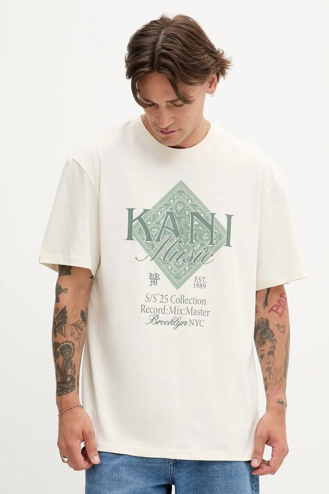 Karl Kani tricou din bumbac culoarea bej, cu imprimeu, PD00005356
