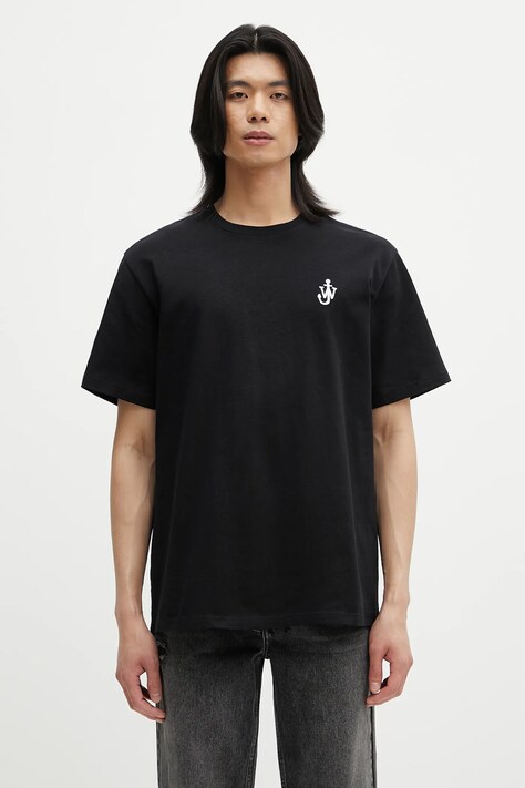 Bavlněné tričko JW Anderson Anchor Embroidery pánské, černá barva, s aplikací, JT0257.PG1510.999