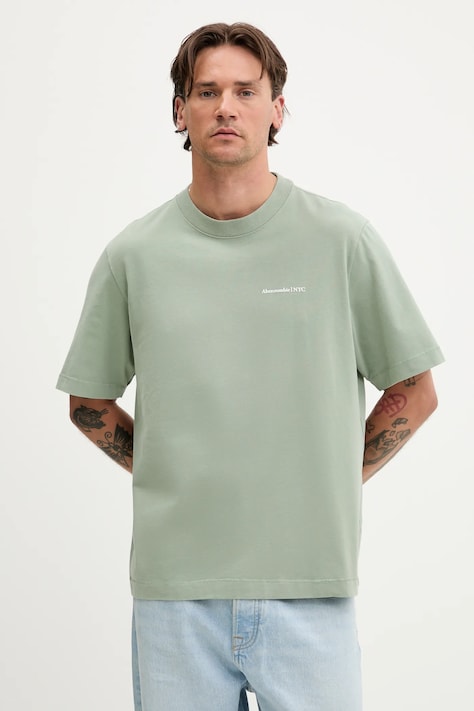Βαμβακερό μπλουζάκι Abercrombie & Fitch ανδρικό, χρώμα: πράσινο, KI123-5060