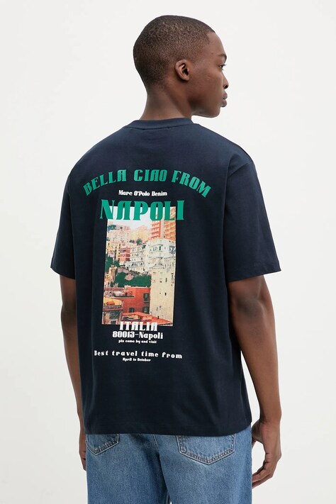 Marc O'Polo t-shirt bawełniany męski kolor granatowy z nadrukiem 5000007261
