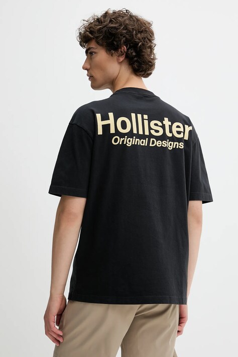 Βαμβακερό μπλουζάκι Hollister Co. ανδρικό, χρώμα: μαύρο, KI323-5007