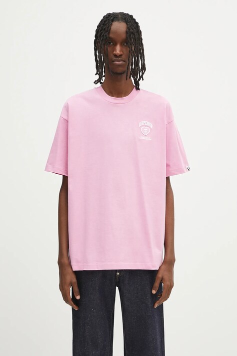 Bavlnené tričko AAPE Now pánske, ružová farba, s nášivkou, AAPTEM1600XXO