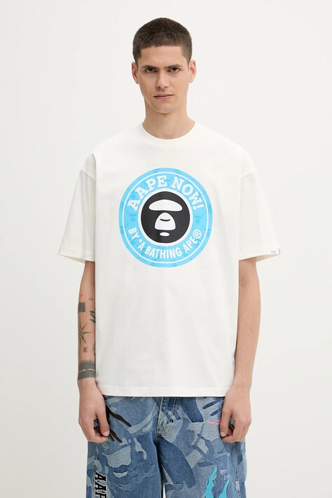 Памучна тениска AAPE Basic в бежово с принт AAPTEM1638XXO