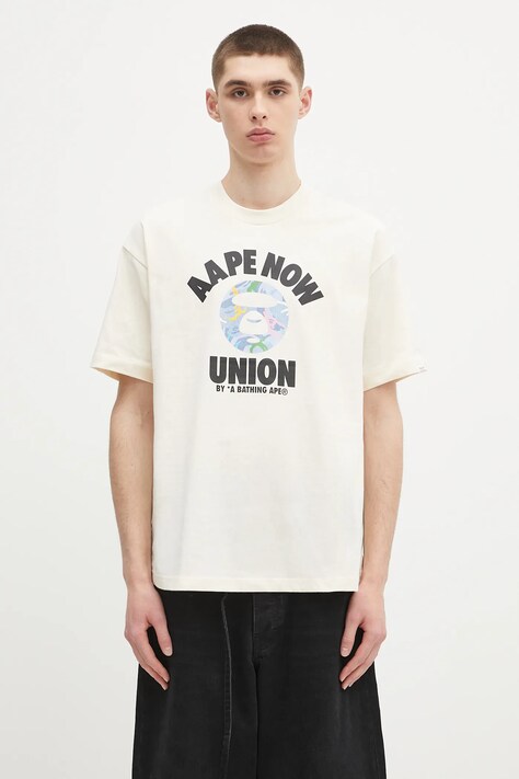 Хлопковая футболка AAPE Basic цвет бежевый с принтом AAPTEM1643XXO