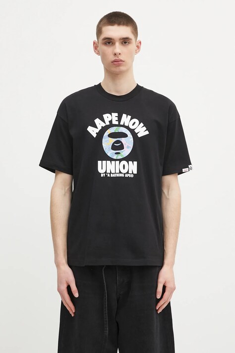 AAPE cotton t-shirt Basic black color with a print AAPTEM1643XXO