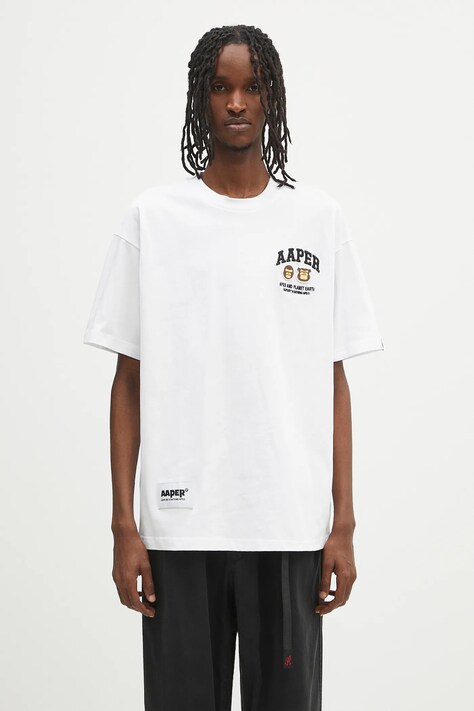 Хлопковая футболка AAPE Basic Aaper цвет белый с принтом AAPTEM1611XXO