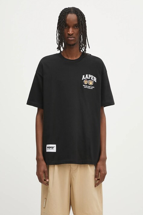AAPE cotton t-shirt Basic Aaper black color with a print AAPTEM1611XXO