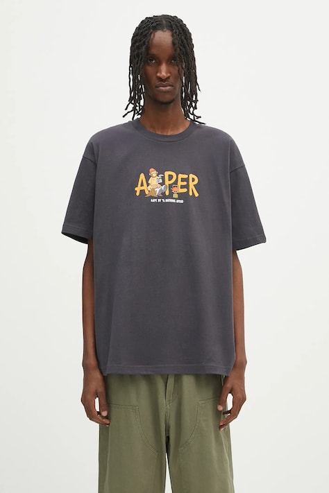 AAPE t-shirt bawełniany Theme Aaper męski kolor szary z nadrukiem AAPTEM1616XXO