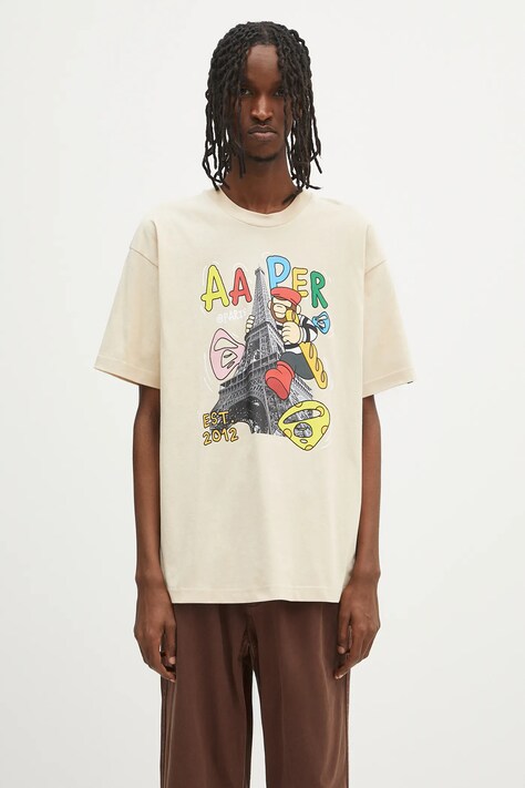 AAPE t-shirt bawełniany Theme Aaper męski kolor beżowy z nadrukiem AAPTEM1613XXO