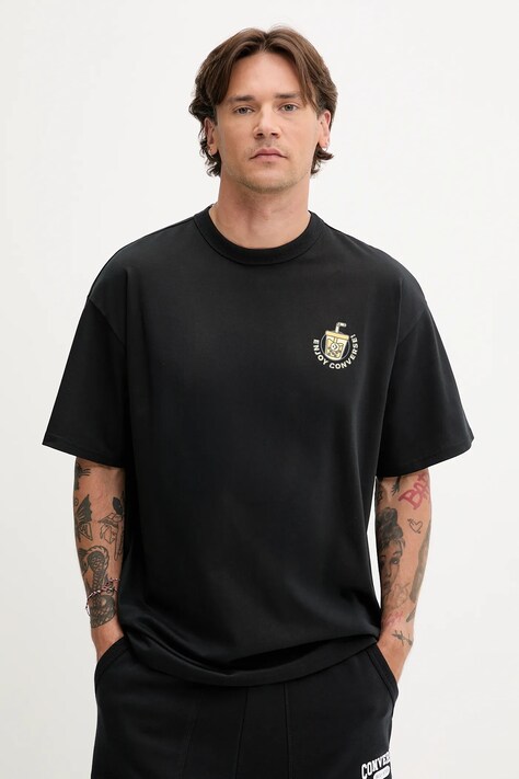 Converse t-shirt bawełniany męski kolor czarny z nadrukiem 10027736-A01