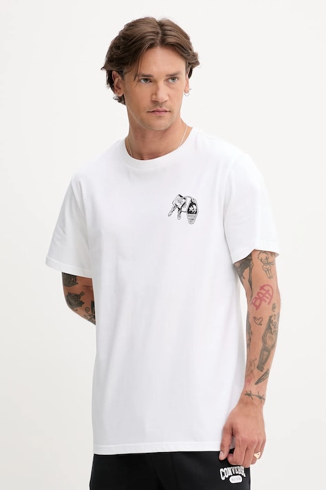Converse t-shirt bawełniany męski kolor biały z nadrukiem 10027726-A02