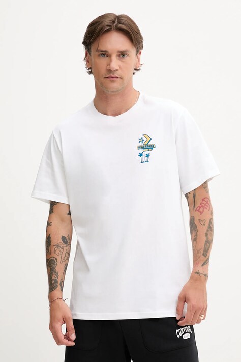 Converse t-shirt bawełniany męski kolor biały z nadrukiem 10027725-A01