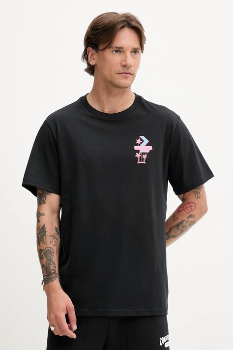 Converse t-shirt bawełniany męski kolor czarny z nadrukiem 10027725-A02