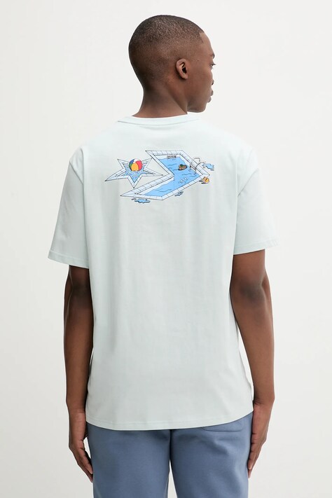 Converse t-shirt bawełniany męski kolor turkusowy z nadrukiem 10027716-A03
