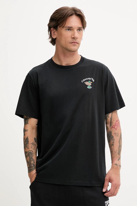 Converse t-shirt bawełniany męski kolor czarny z nadrukiem 10027716-A01