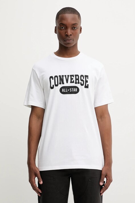 Converse t-shirt bawełniany męski kolor biały z nadrukiem 10027730-A02