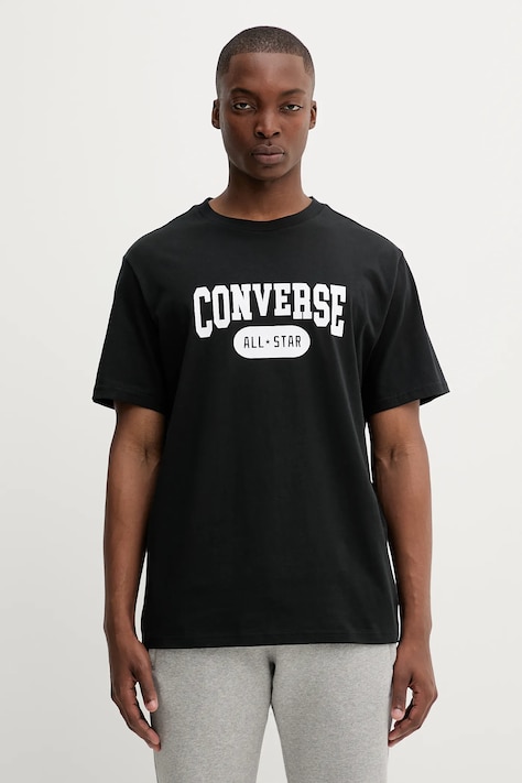 Converse t-shirt bawełniany męski kolor czarny z nadrukiem 10027730-A01