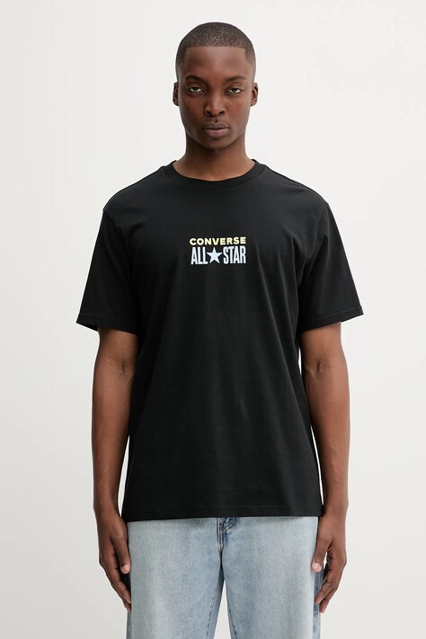 Converse t-shirt bawełniany męski kolor czarny z nadrukiem 10028551-A04