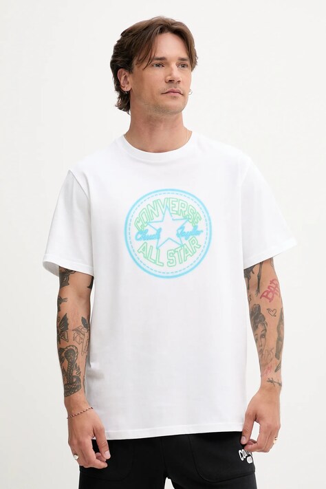 Converse t-shirt bawełniany męski kolor biały z nadrukiem 10027722-A02