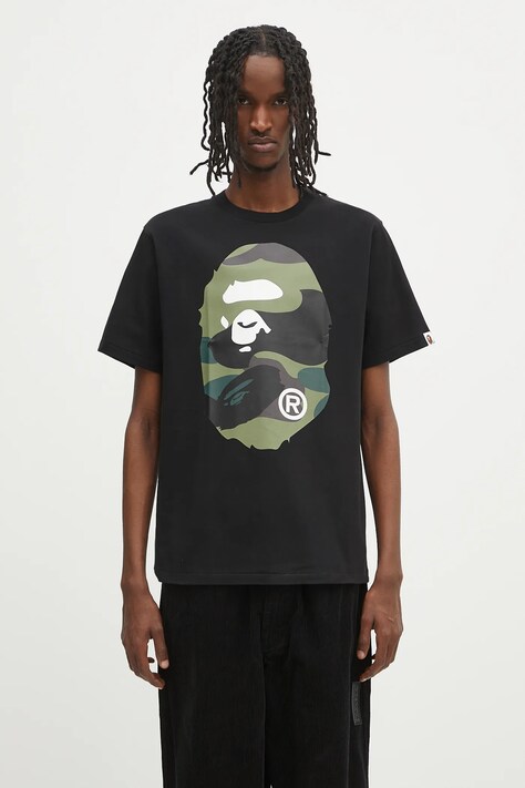 Хлопковая футболка A Bathing Ape Giant 1St Camo Big Ape Head цвет чёрный узор 1L30110015