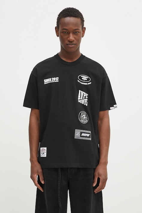 AAPE t-shirt bawełniany Fancy Main męski kolor czarny z nadrukiem AAPTEM1566XXN