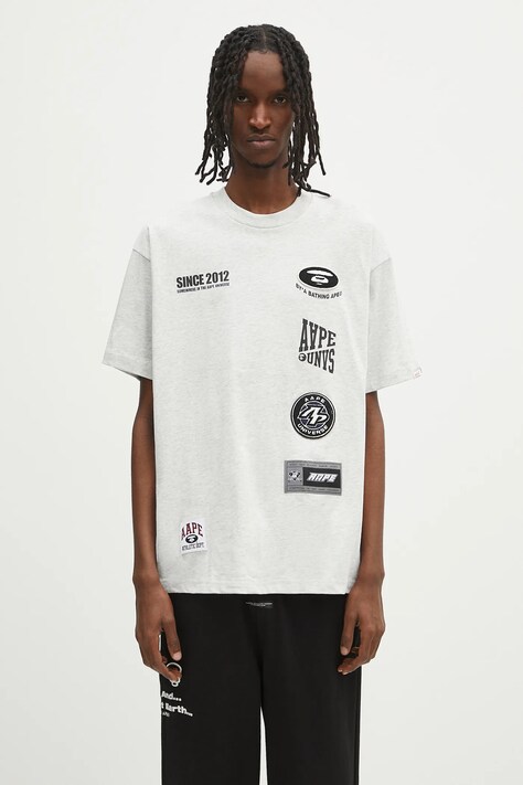 AAPE t-shirt bawełniany Fancy Main męski kolor szary z aplikacją AAPTEM1566XAN