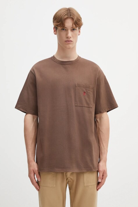 Бавовняна футболка Gramicci One Point Tee Pigment Dyed колір коричневий з аплікацією G304.OGJ.PG