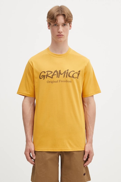 Tričko Gramicci Original Freedom Logo Tee pánské, žlutá barva, s potiskem, G5SU.T175