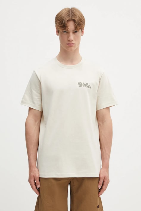 Bavlněné tričko Fjallraven Fjällräven Heavy Classic T-shirt pánské, béžová barva, s potiskem, F12600232