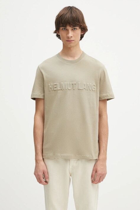 Helmut Lang t-shirt bawełniany EMBOSSED.TEE.ROUNDED męski kolor zielony z aplikacją P01HM508