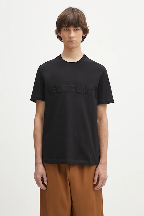 Памучна тениска Helmut Lang EMBOSSED.TEE.ROUNDED в черно с апликация P01HM508