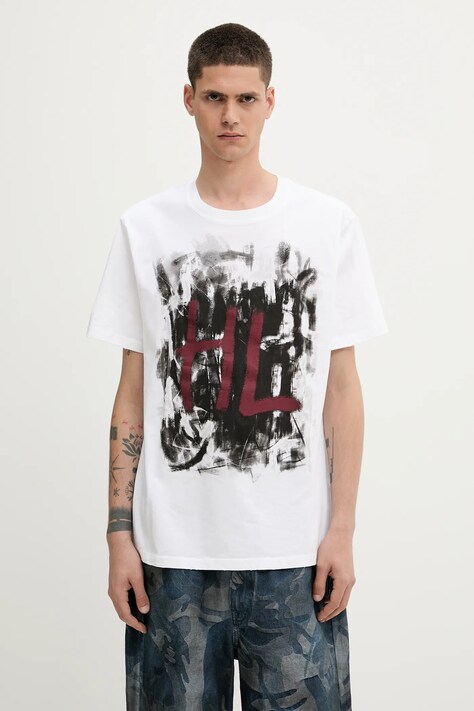 Helmut Lang cotton t-shirt SCRIBBLE.T3.MAL.LT. white color with a print P02HM510