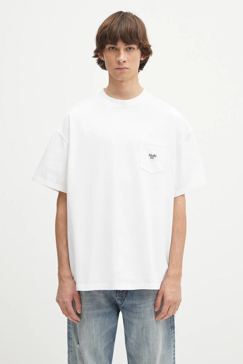 Bavlnené tričko KSUBI stamp ekcess pocket pánske, biela farba, s nášivkou, MSP25TE039