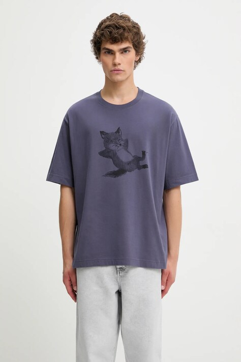 Maison Kitsuné t-shirt bawełniany Chillax Print Oversize męski kolor fioletowy wzorzysty OM00108KJ0008
