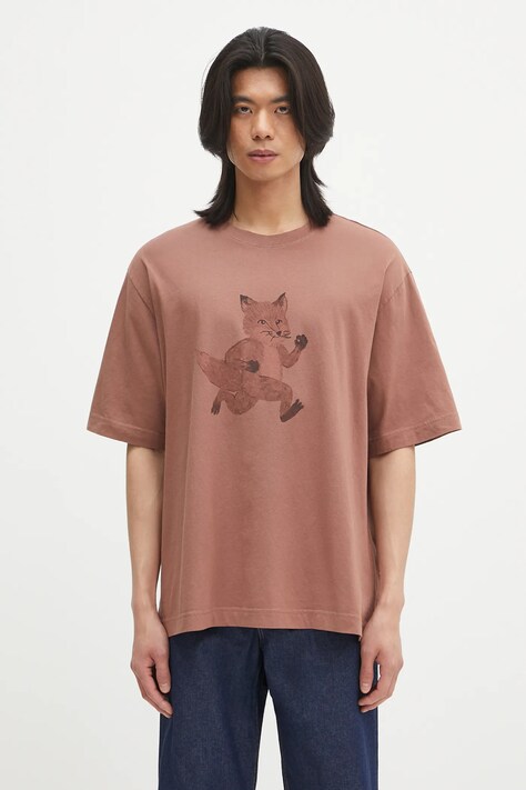 Maison Kitsuné cotton t-shirt Speedy Fox Print Oversize brown color with a print OM00109KJ0008