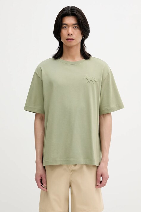 Maison Kitsuné cotton t-shirt Embossed Profile Fox Oversize green color smooth OM00116KJ7016