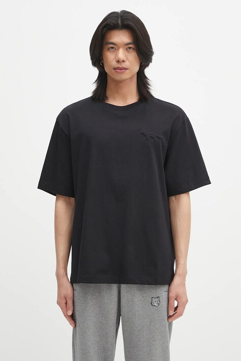 Maison Kitsuné t-shirt bawełniany Embossed Profile Fox Oversize męski kolor czarny gładki OM00116KJ7016