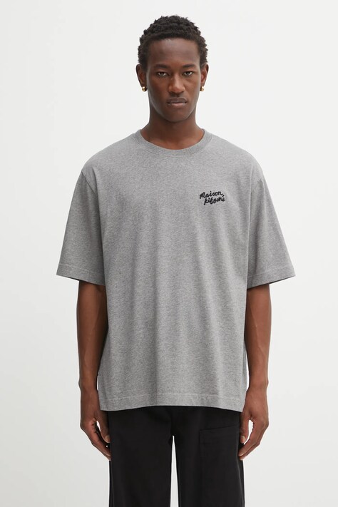 Maison Kitsuné cotton t-shirt Maison Kitsune Handwriting Embroidery gray color with an application OM00123KJ0119
