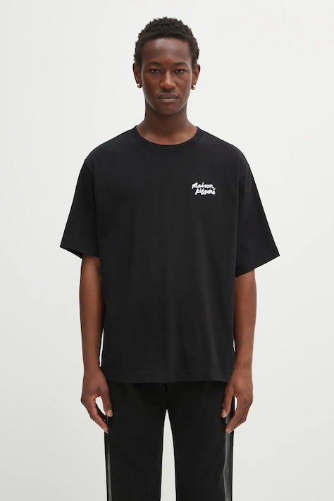 Maison Kitsuné cotton t-shirt Maison Kitsune Handwriting Embroidery beige color with an application OM00123KJ0119