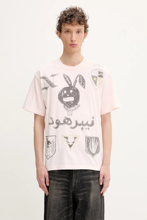 NEIGHBORHOOD tricou din bumbac NH . TEE SS-17 culoarea roz, cu imprimeu, 251PCNH-ST17