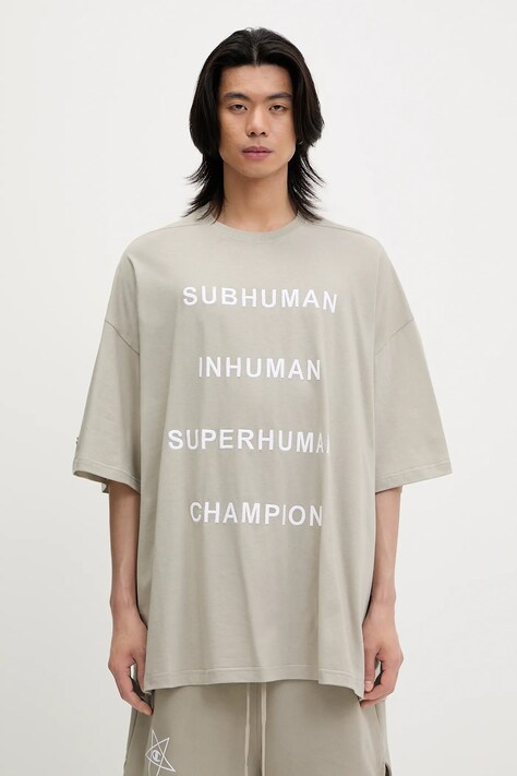Бавовняна футболка Rick Owens DRKSHDW Knitted - Tommy T 221675 колір бежевий з аплікацією CM01E1675.CHJG