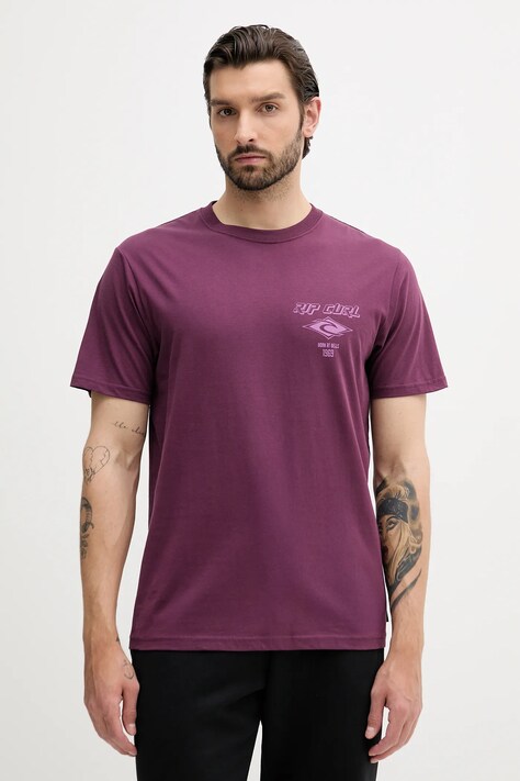 Rip Curl t-shirt bawełniany męski kolor fioletowy z nadrukiem 0CAMTE