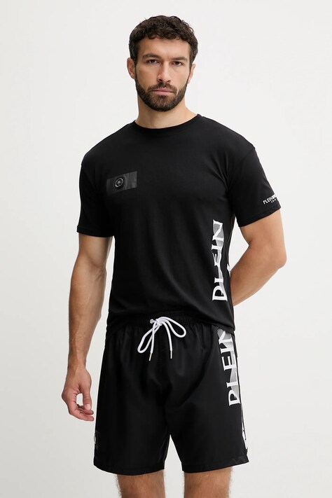 PLEIN SPORT t-shirt bawełniany męski kolor czarny z nadrukiem PS25MTS01