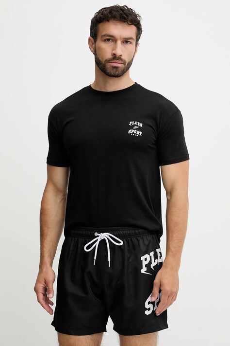 PLEIN SPORT t-shirt bawełniany męski kolor czarny z nadrukiem PS25MTS08
